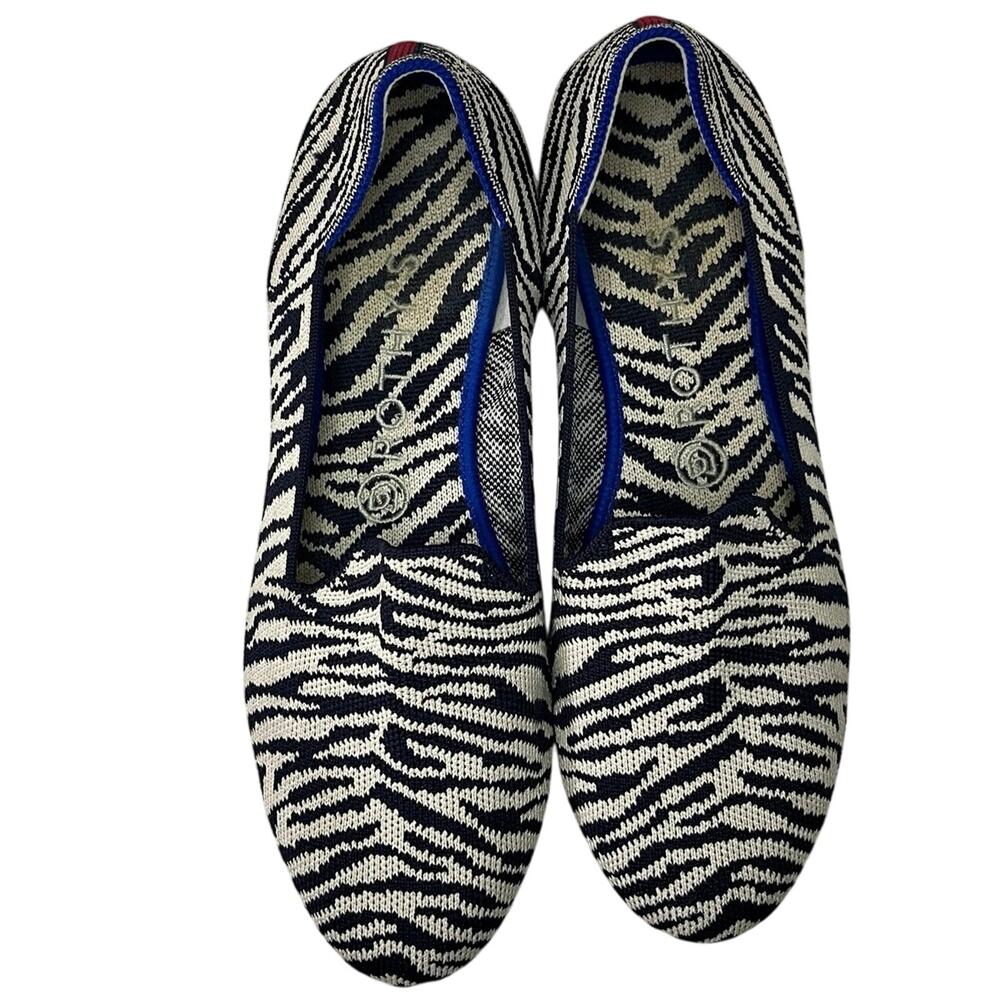 Rothy's Size 8.5 Navy White Zebra Loafer Flat Shoe Retired Animal Print Washable - Picture 2 of 6